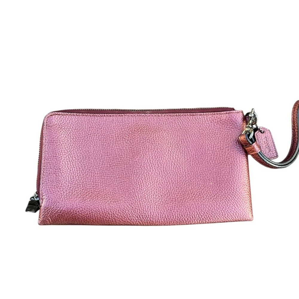 Coach Maroon metallic pebbled Wristlet Clutch EUC